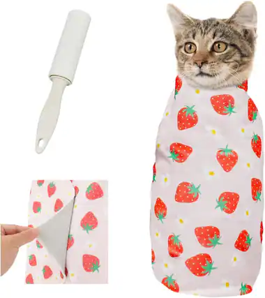 Front. Supet - Supet Cat Wrap for Cutting Nails, 2025 Self-Adherent Cat Grooming Wrap, Anti-Escape Calming - Pink.