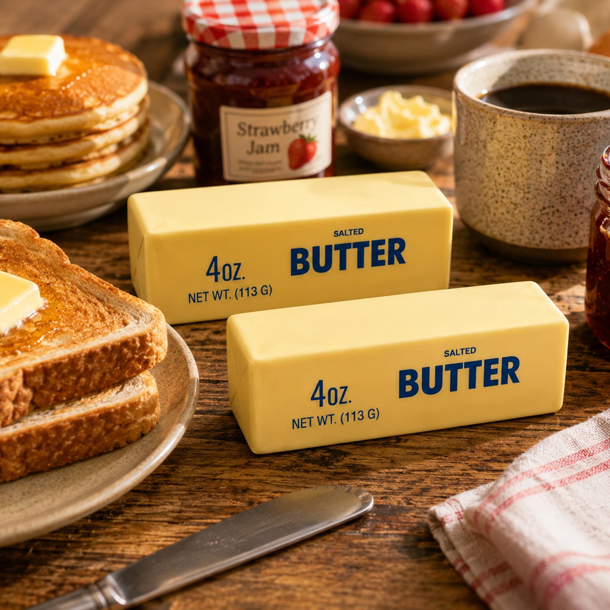 Strawberry Jam  
SALTED BUTTER  
4oz.  
NET WT. (113 G)