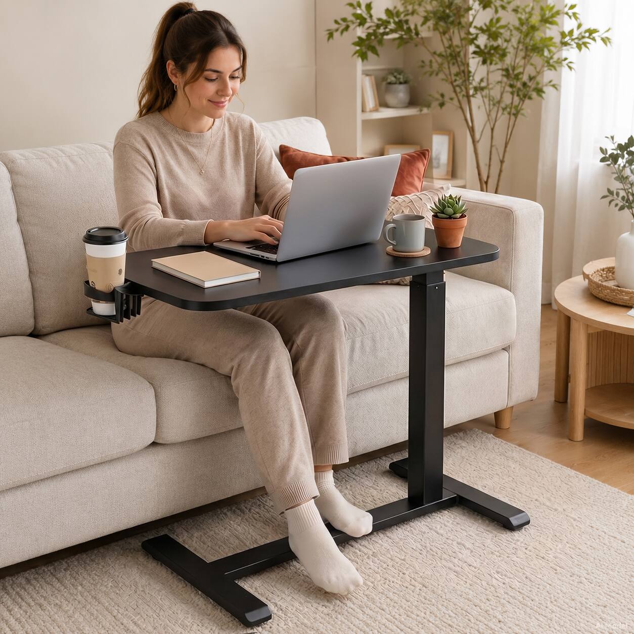 Alt View 3. CloudRest Pro - Adjustable Height Standing Desk with Hidden Wheels Portable Rolling Laptop Desk 28 IN W Mobile Sit Stand Desk - Black.