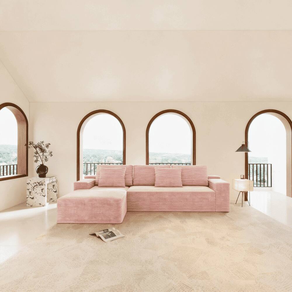 Alt View 5. Kadyn - 104" Right Chaise Modular Sectional, Corduroy Cloud Couch with Deep Seats and No Setup Needed, Pink - Pink.