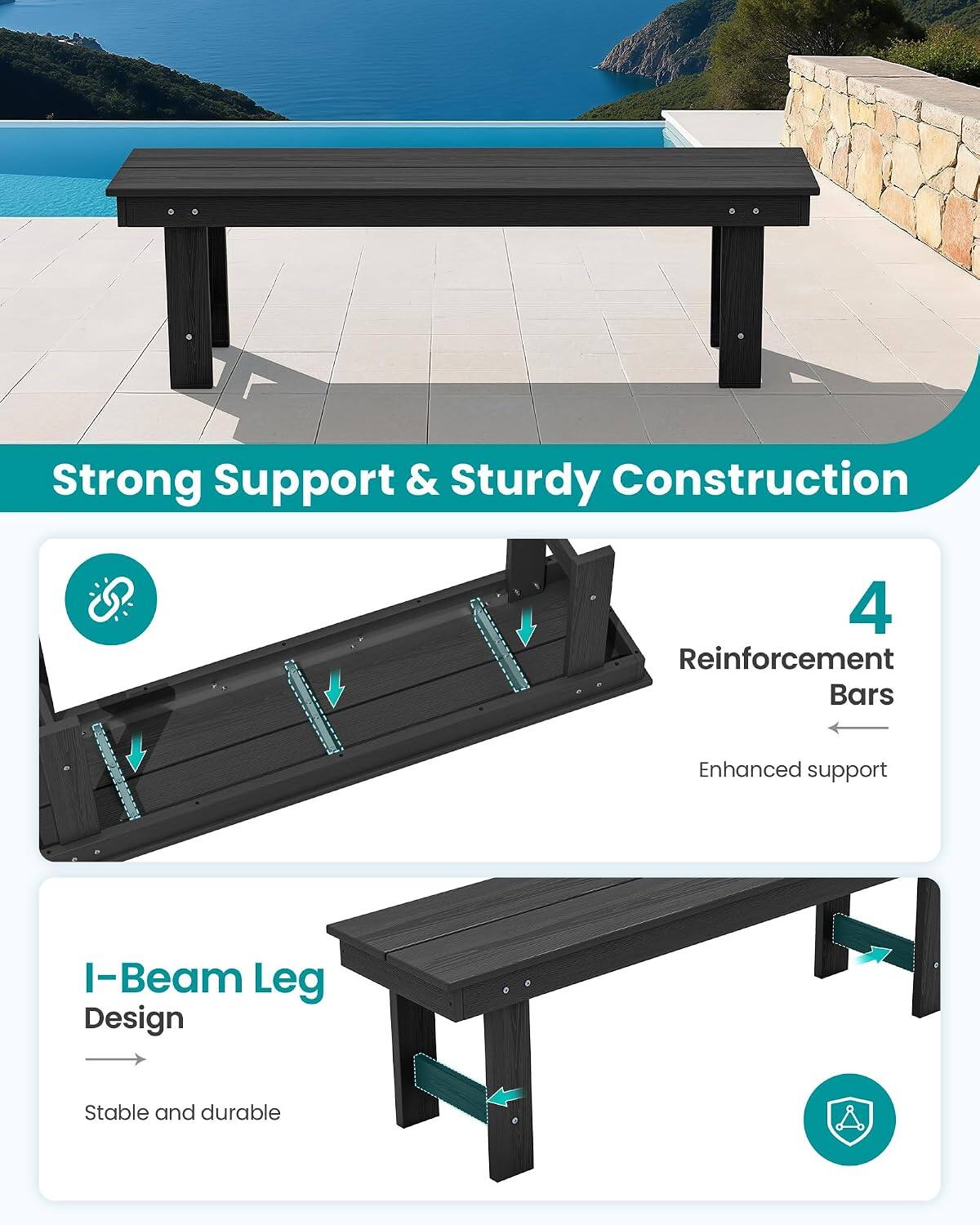 Strong Support & Sturdy Construction

4 Reinforcement Bars
Enhanced support

I-Beam Leg Design
Stable and durable