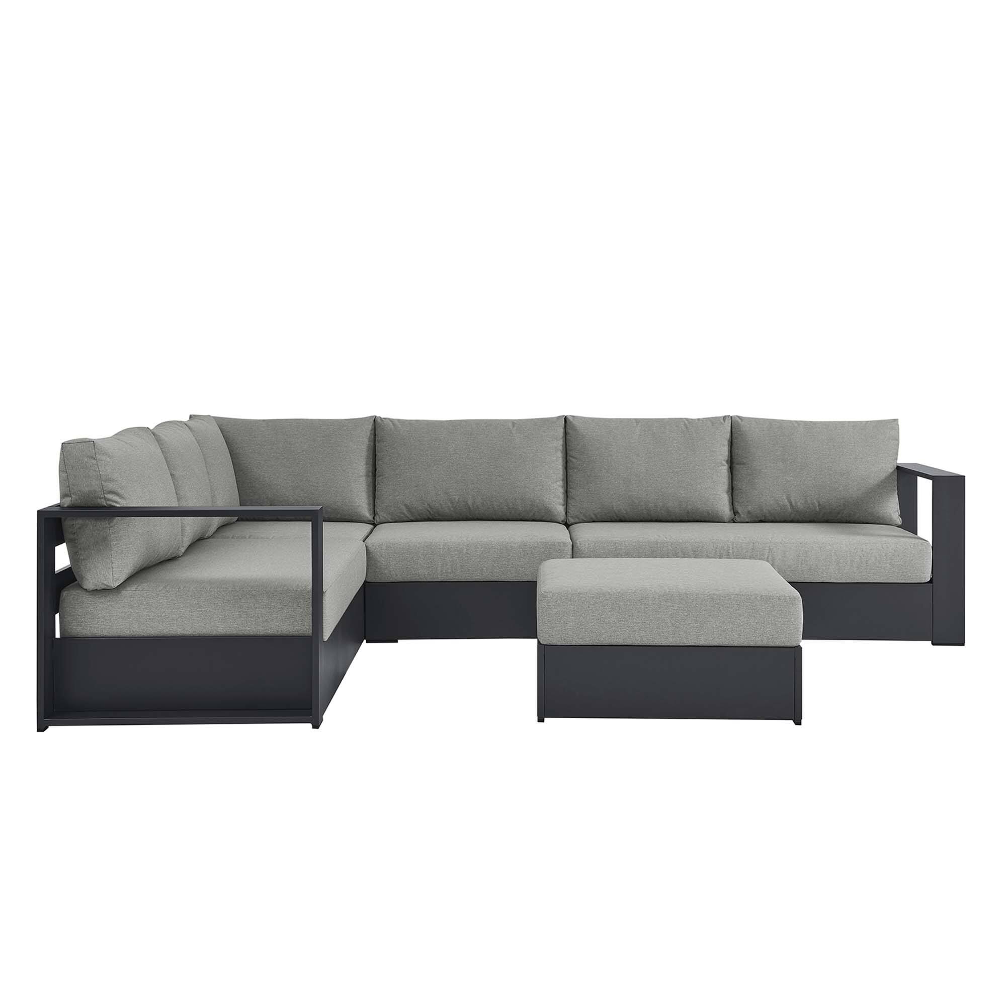 Alt View 4. Modway - Tahoe 5-Piece Outdoor Powder-Coated Aluminum Sectional Sofa Set - Gray Gray.