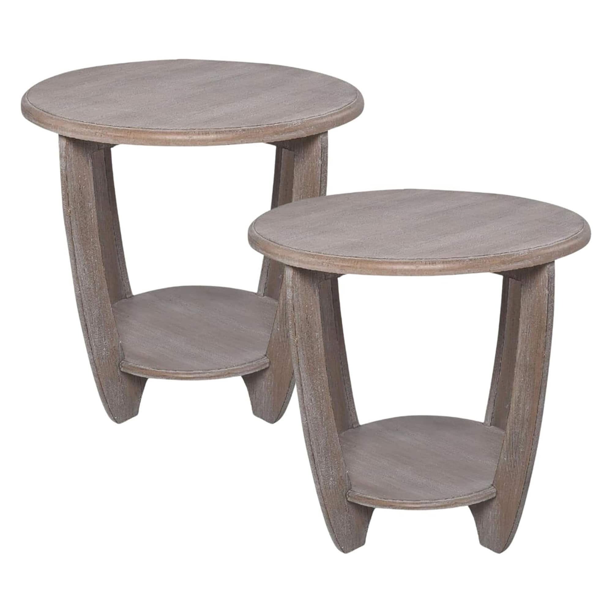 COZAYH - Rustic Farmhouse Wooden End Table & Storage Shelf, Set of 2 - Vintage Grey
