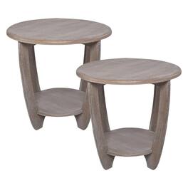COZAYH - Rustic Farmhouse Wooden End Table & Storage Shelf, Set of 2 - Vintage Grey