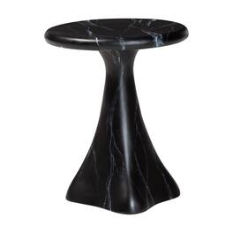 bali & pari - Aponi Marbled Resin End Table - Sculptural Side Table with Round Top and Pedestal Base - Black