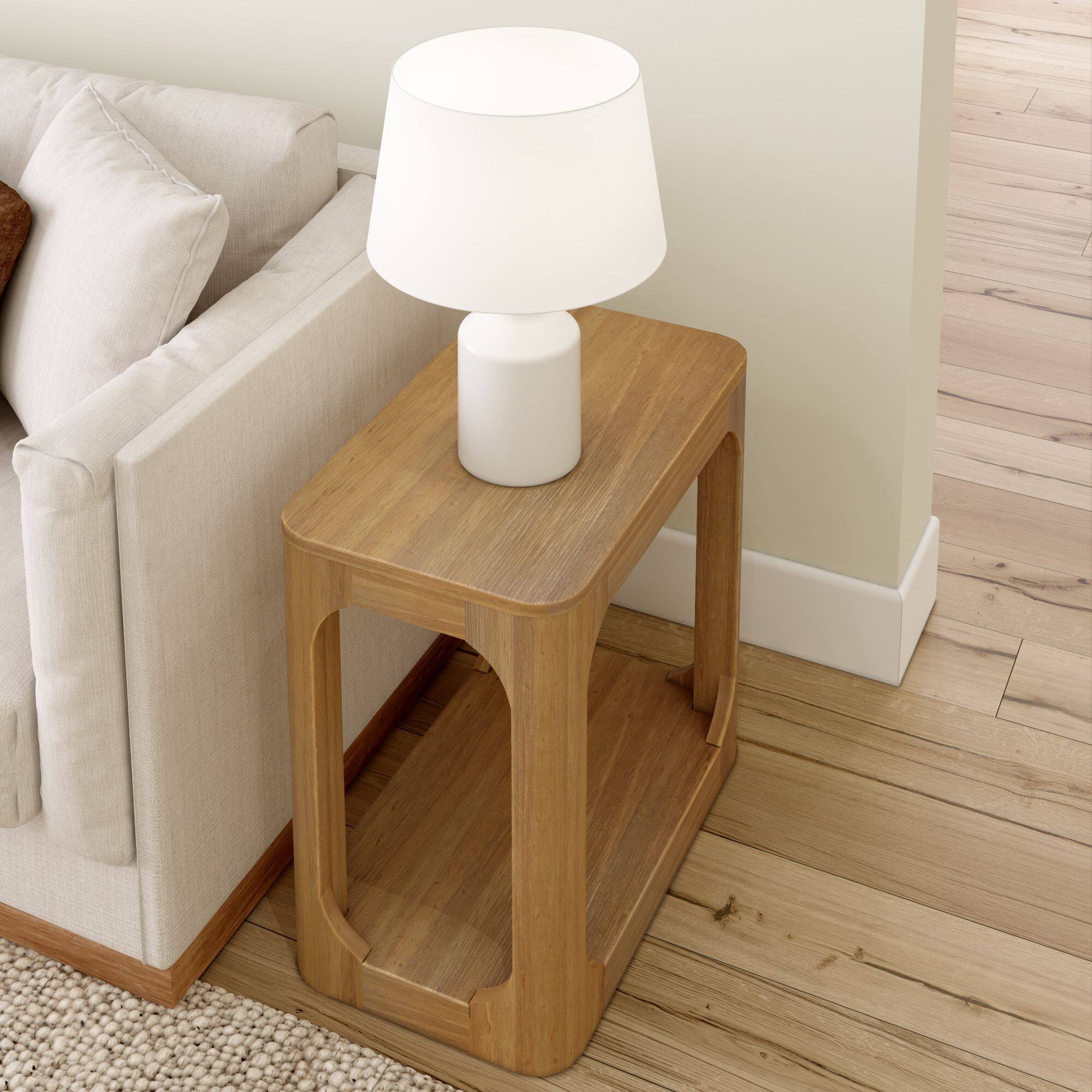 Alt View 4. Plank+Beam - Modern Rounded Rectangular Side Table with Shelf (25in x 15in / 630mm x 375mm), Pecan - Pecan.