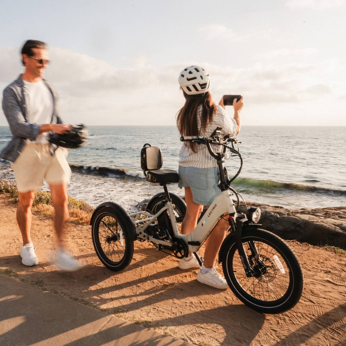 Alt View 5. Lectric eBikes - XP Trike2 750 Foldable Long-Range eBike (Max 70mi/17mph) + Cargo Package/Support Seat/Seat Post/Headlight/Mirrors/Lock - Stratus White.