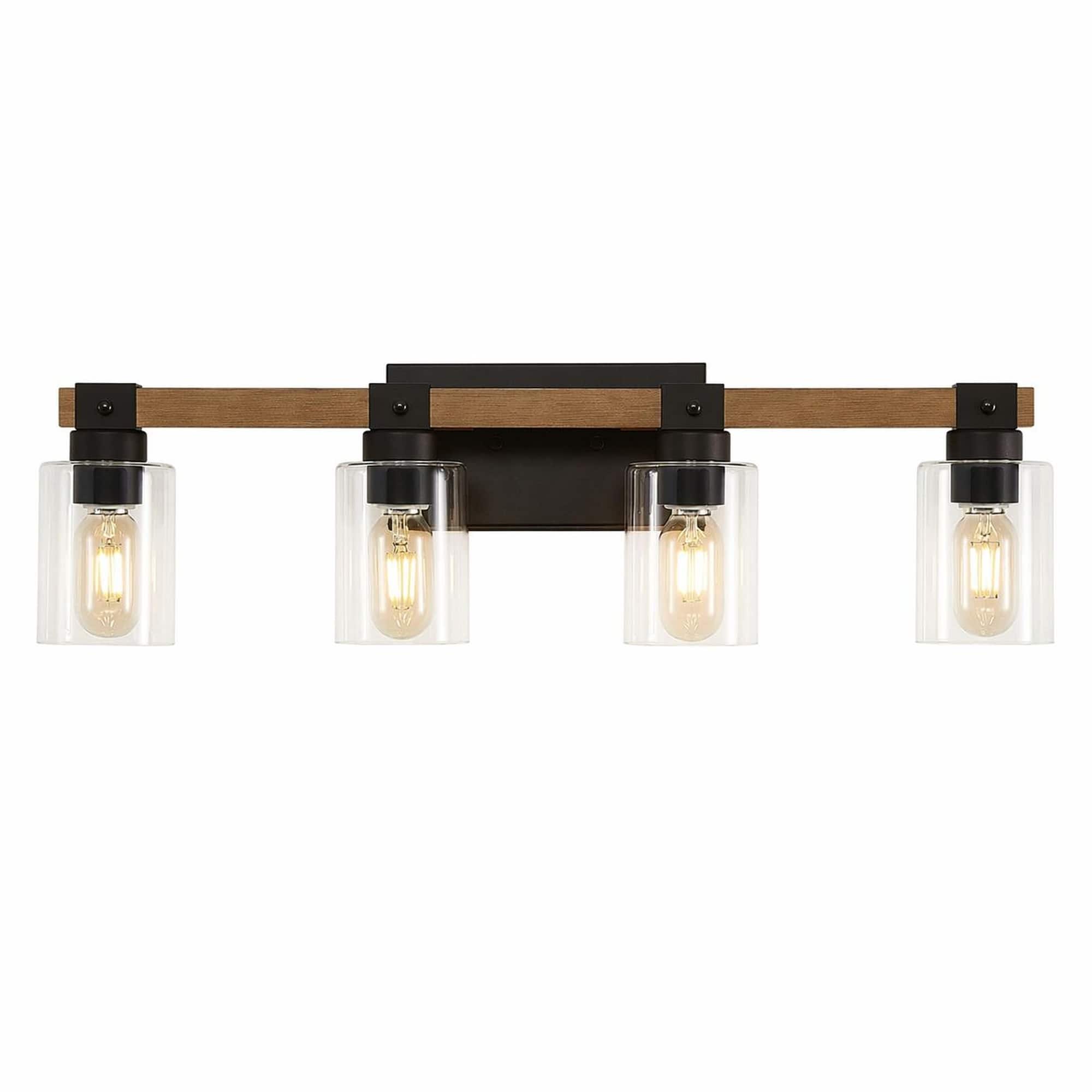 RYHNUYNE - 4-Light Antique Wood Vanity Light for Bathroom Mirror, Farmhouse Wall Sconce with Clear Glass Shades, Rustic Lighting price history on PriceWatchPro