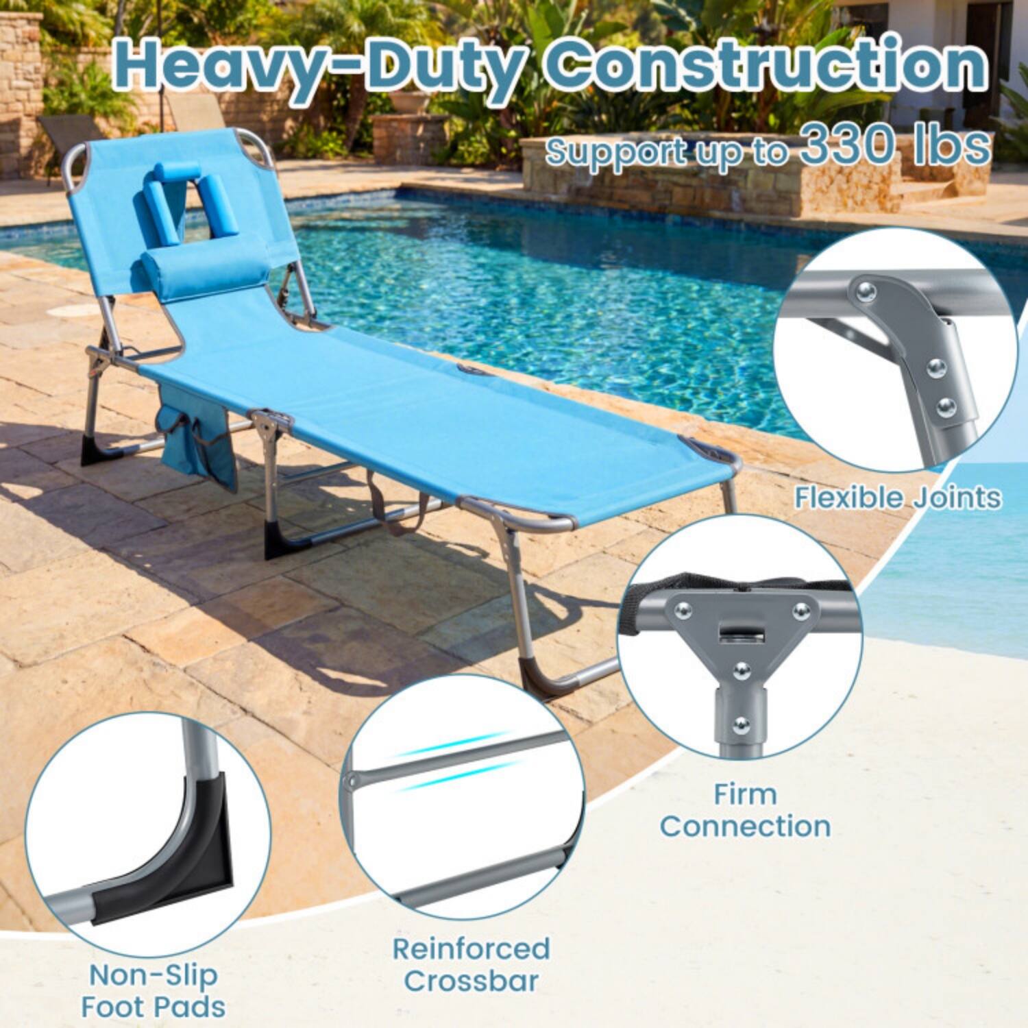 Heavy-Duty Construction  
Support up to 330 lbs  
Flexible Joints  
Firm Connection  
Non-Slip Foot Pads  
Reinforced Crossbar