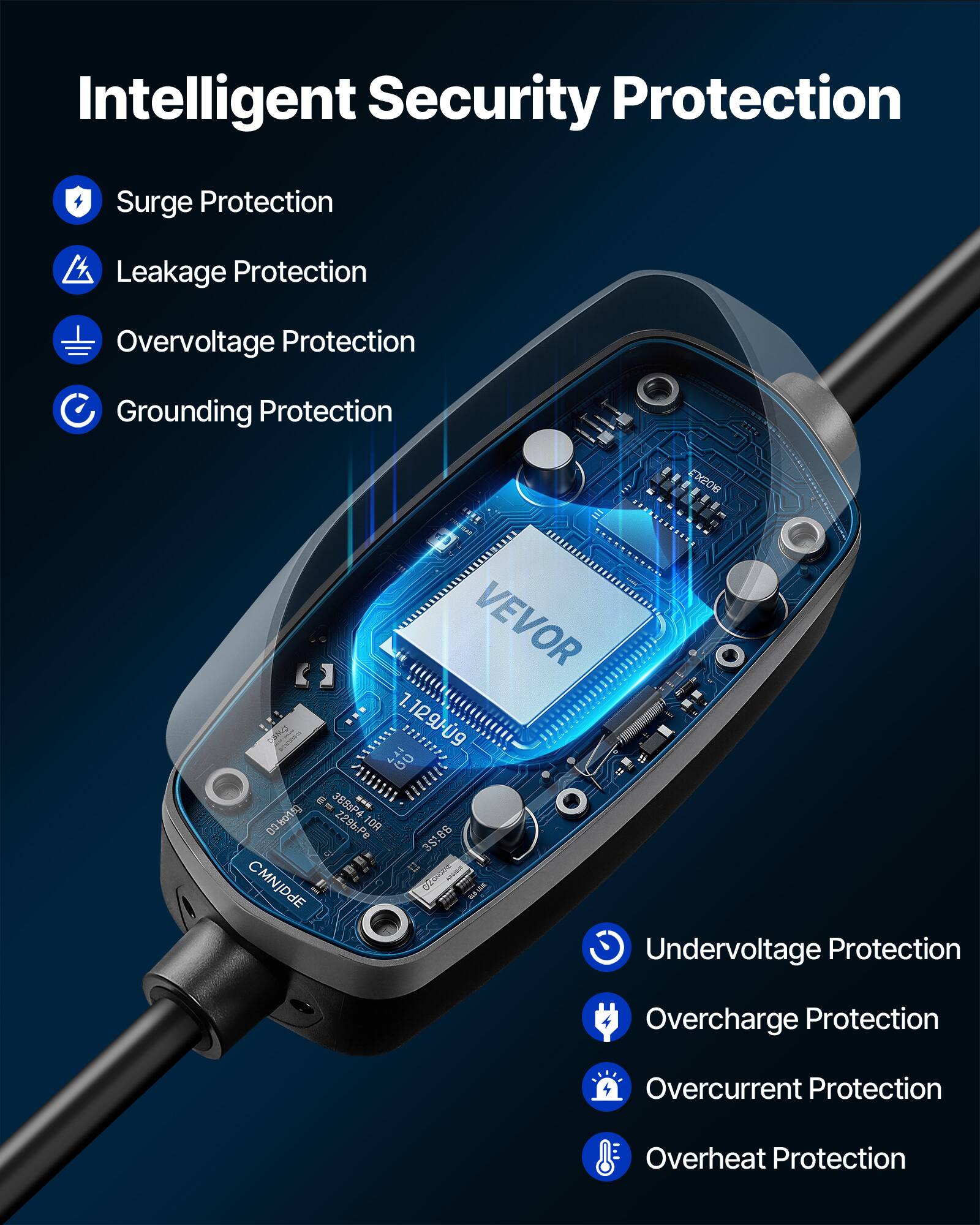 Intelligent Security Protection

- Surge Protection
- Leakage Protection
- Overvoltage Protection
- Grounding Protection
- Undervoltage Protection
- Overcharge Protection
- Overcurrent Protection
- Overheat Protection