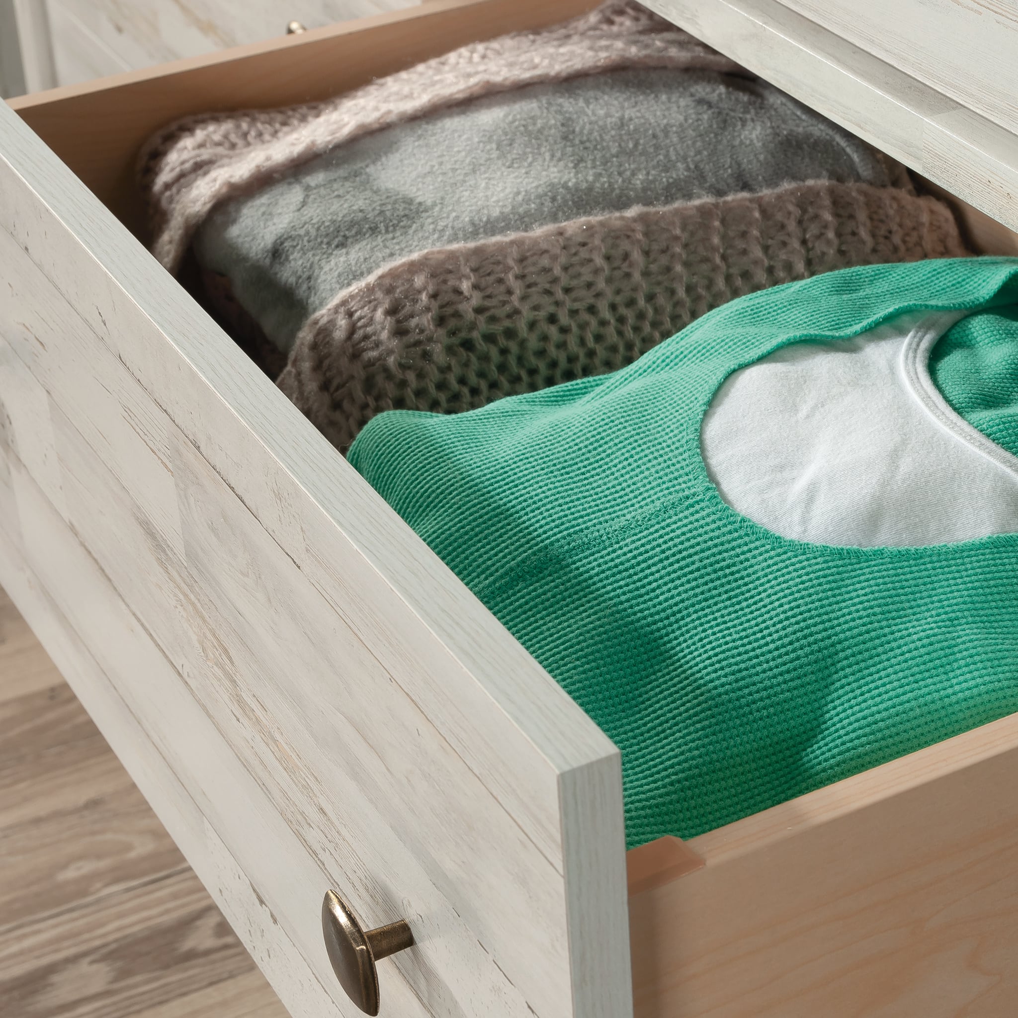 Left. Sauder - River Ranch Night Stand Dresser - White Plank.