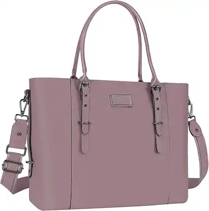 Front. mosiso - Waterproof PU Leather Laptop Bag for Women 17.3 Inch, Vintage Briefcase Shoulder Tote Computer Bag for Work & Office - Purple.