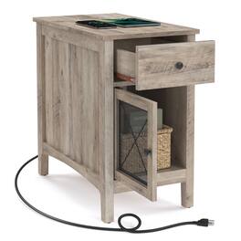 Songmics Home - Side Table with Storage, End Table with USB Ports and Outlets, Nightstand with Charging Station, Drawer, Storage Cabinet - Greige