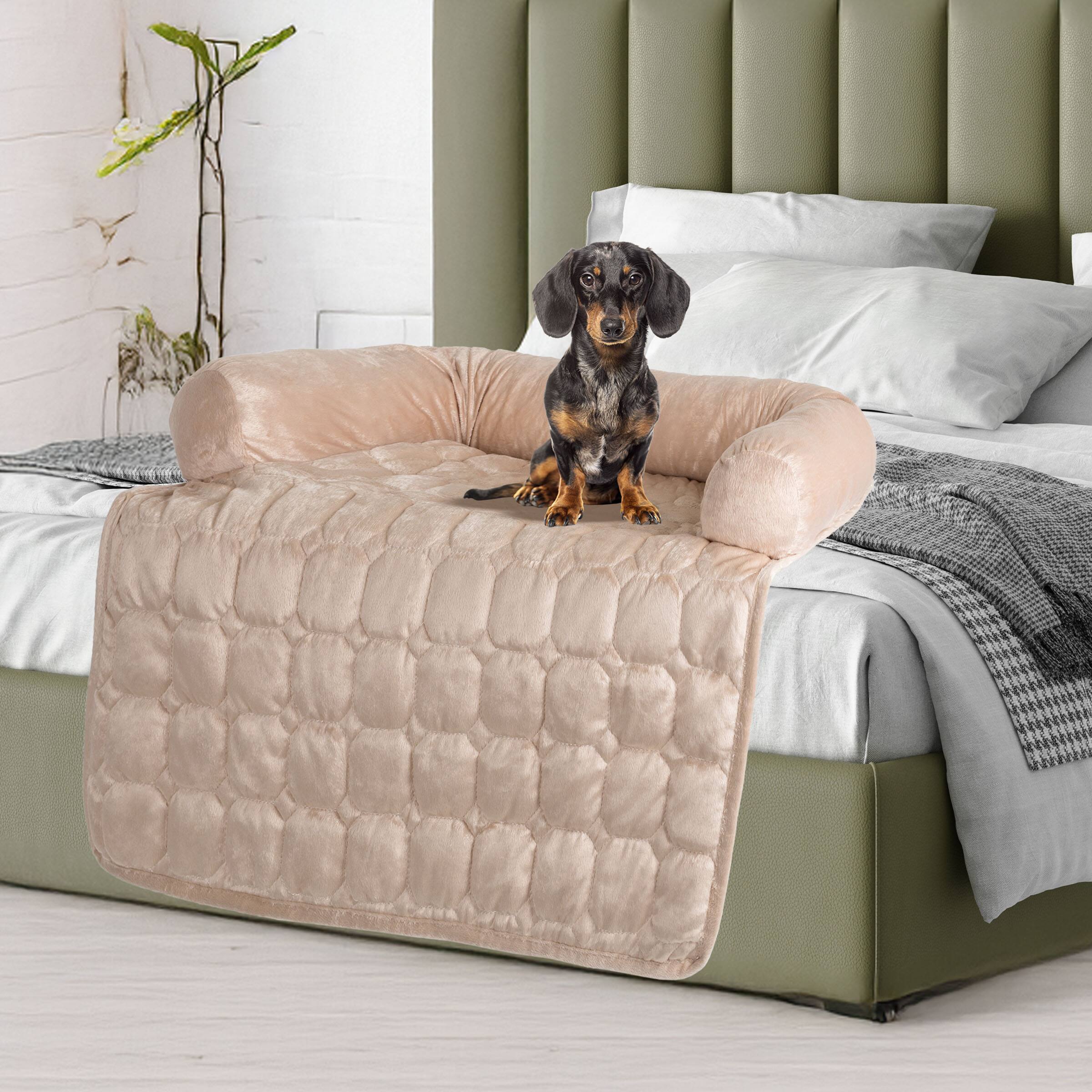 Alt View 6. PetMaker - Couch Cover for Dogs 30x30.5 Pet Furniture Protector with Bolster, Quilted Fabric, Non-Slip Water-Resistant Base - Beige.
