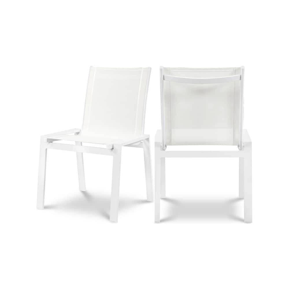 Meridian Furniture - Nizuc Outdoor Patio Dining Chair, Set of 2 - White Mesh Water Resistant Fabric