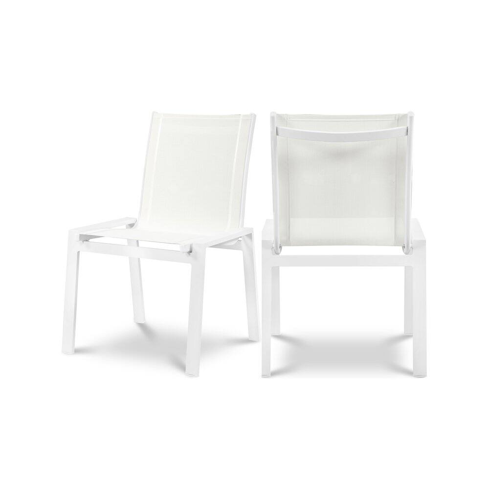Front. Meridian Furniture - Nizuc White Mesh Water Resistant Fabric Outdoor Patio Dining Chair, Set of 2 - White Mesh Water Resistant Fabric.