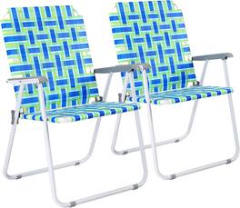 Winado - 2PCS 37in Oversized Patio Lawn Chairs Folding, Webbed Folding, Beach, Portable Camping Chairs for Outdoor Yard, Garden - Blue Stripe