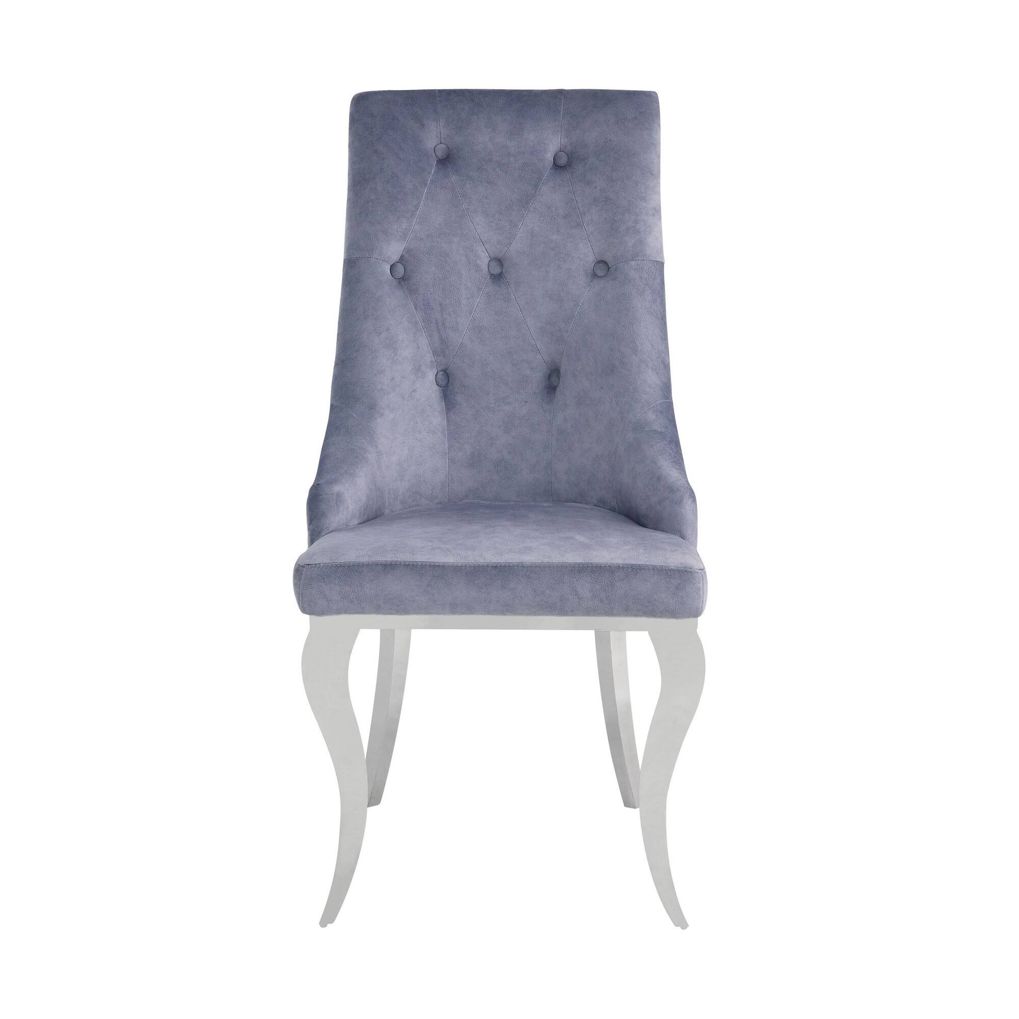 Alt View 1. Manhattan Lane - Side Chair with Button Tufting and Metal Legs, Set of 2 - Gray and Silver.