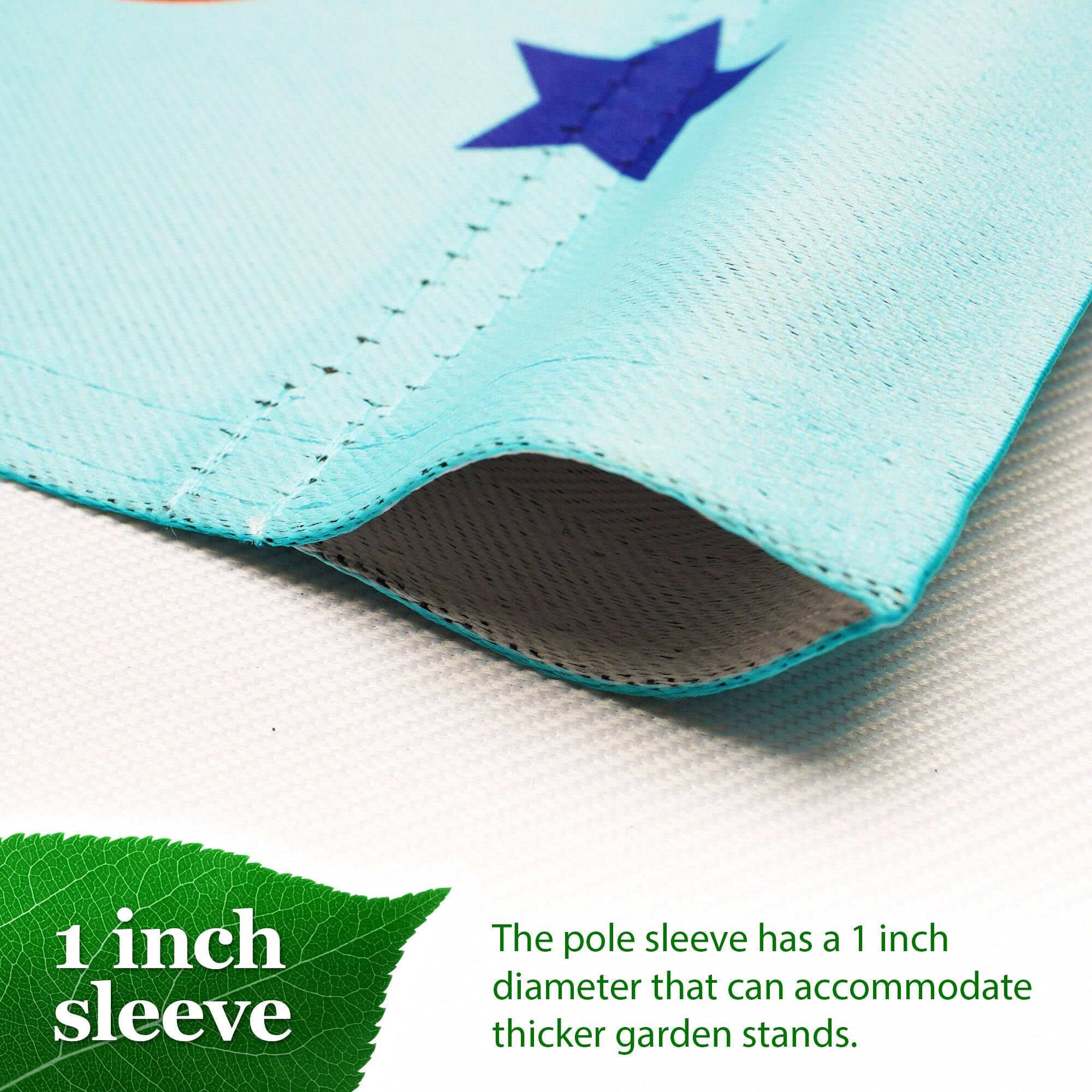 1 inch sleeve

The pole sleeve has a 1 inch diameter that can accommodate thicker garden stands.