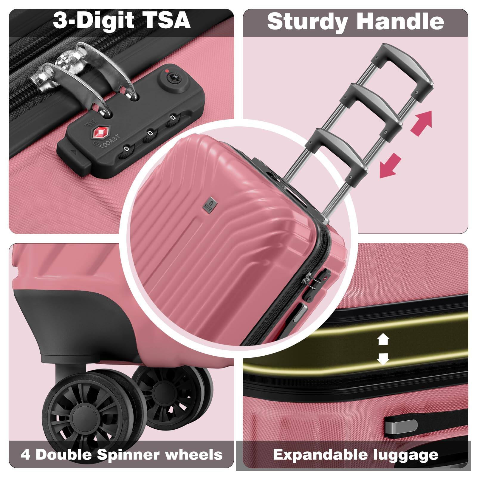 3-Digit TSA  
Sturdy Handle  
4 Double Spinner wheels  
Expandable luggage