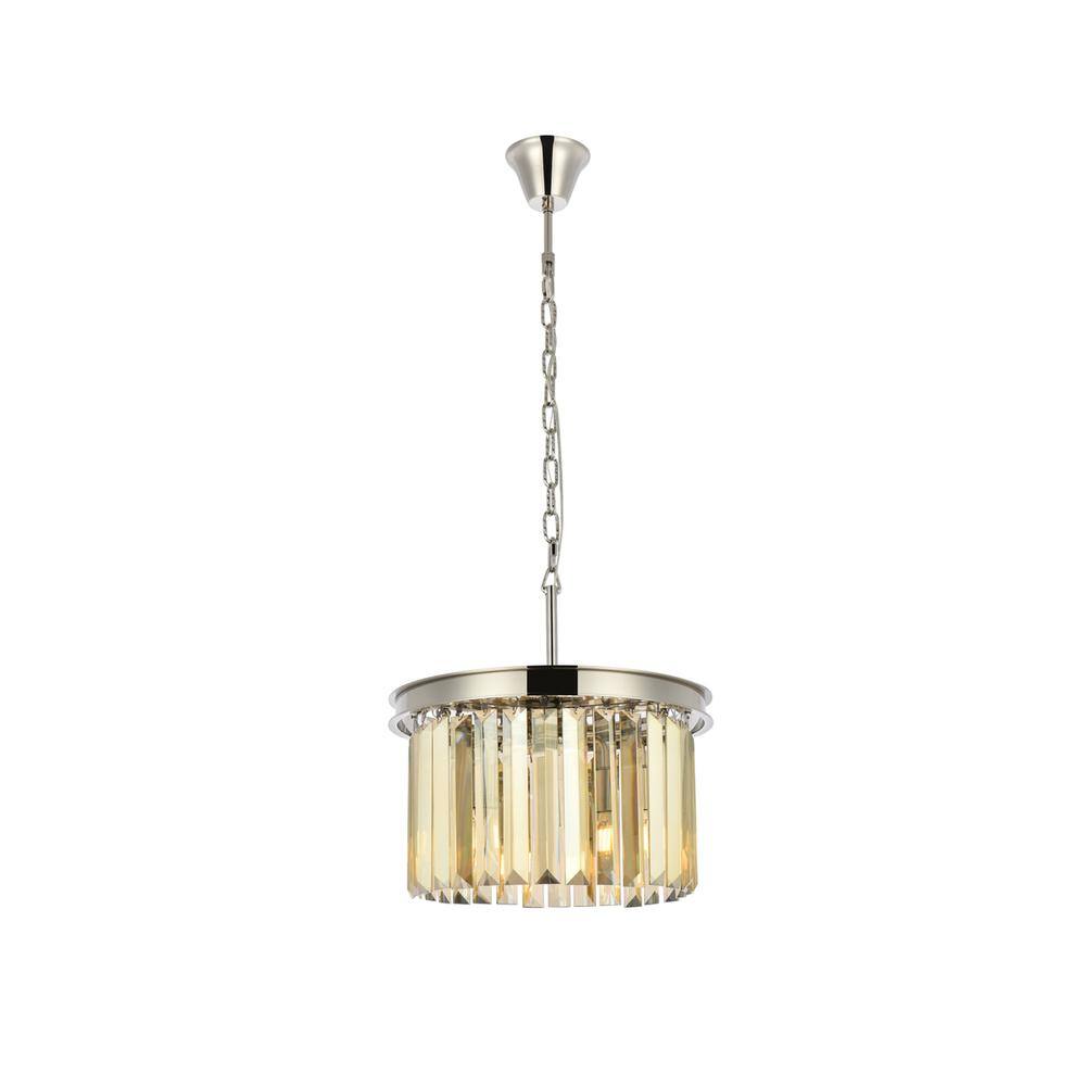 Left. Urban Classic - Sydney 3 light polished nickel Pendant Golden Teak (Smoky) Royal Cut Crystal - Polished Nickel.