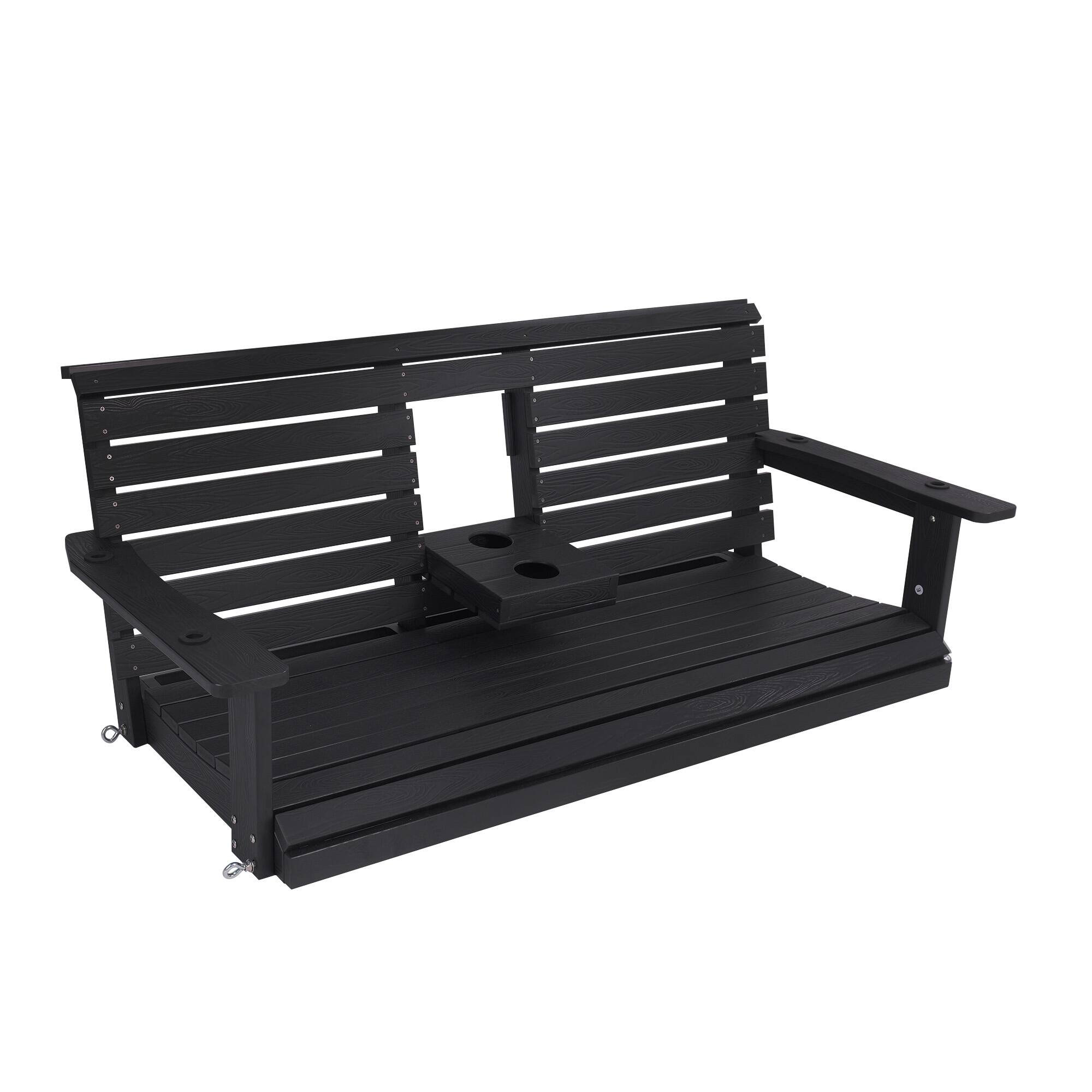 Alt View 4. Fortune Candy - HIPS Poly Lumber 3-Seat Porch Swing, 5ft Bench Swing with Foldable Cup Holders & 18/8 Steel Hardware, Carbon Black - Black.