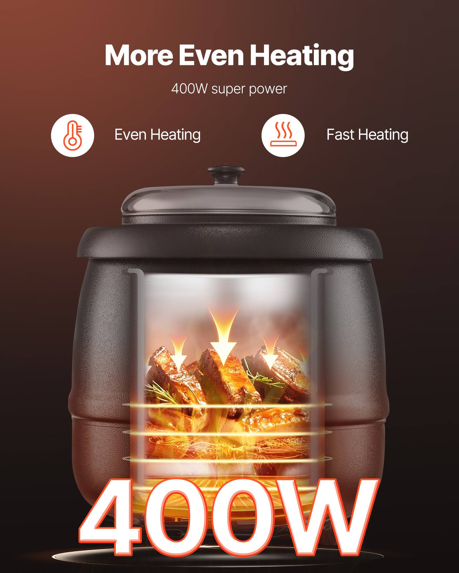 More Even Heating  
400W super power  
Even Heating  
Fast Heating  
400W