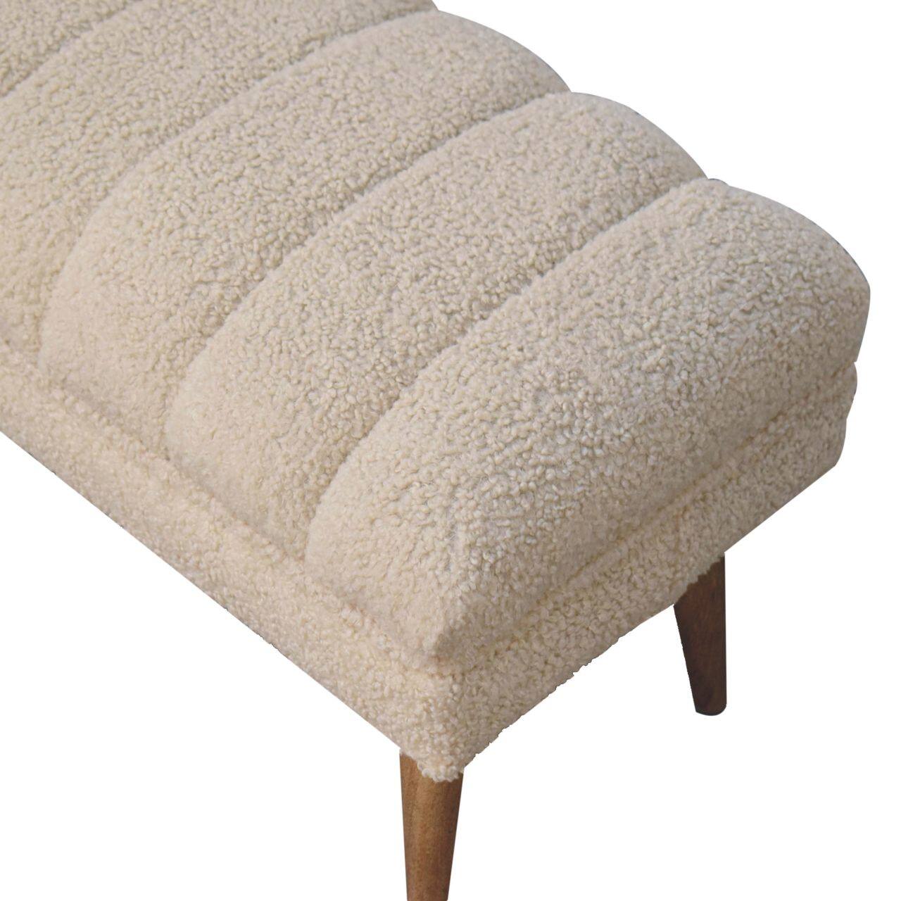 Alt View 4. Artisan Furniture - Artisan Furniture Solid Wood Cream Boucle Puffer Bench, Upholstered, Brown & Cream - Brown & Cream.