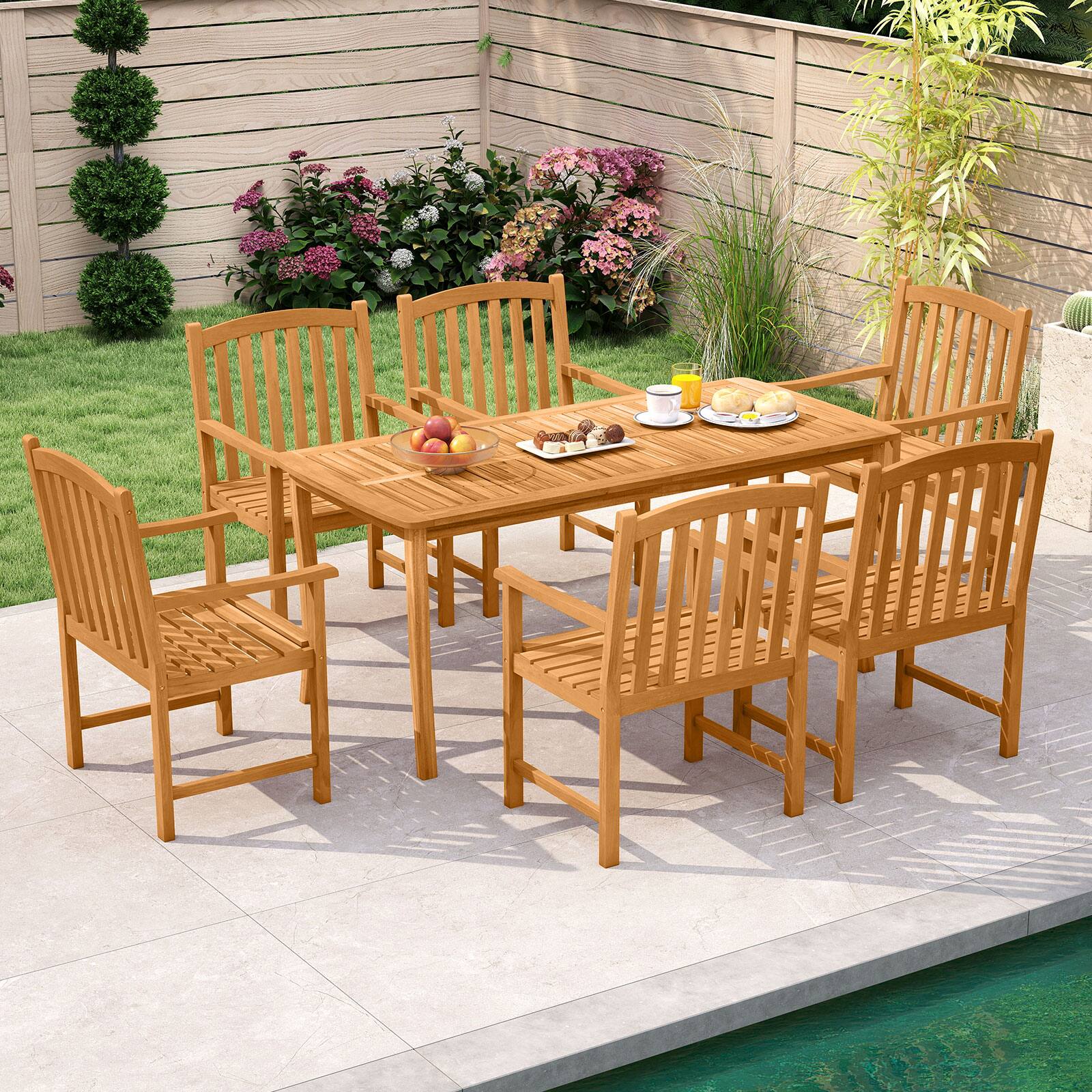 Alt View 4. Gymax - Gymax 4PCS Outdoor Dining Chairs Acacia Wood Slatted Patio Chairs w/ Inclined Backrest - Yellow.