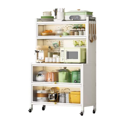 ELEMENT ACE - Kitchen Storage Cabinet - Bakers Rack Countertop Microwave Oven Shelf Organizer - White