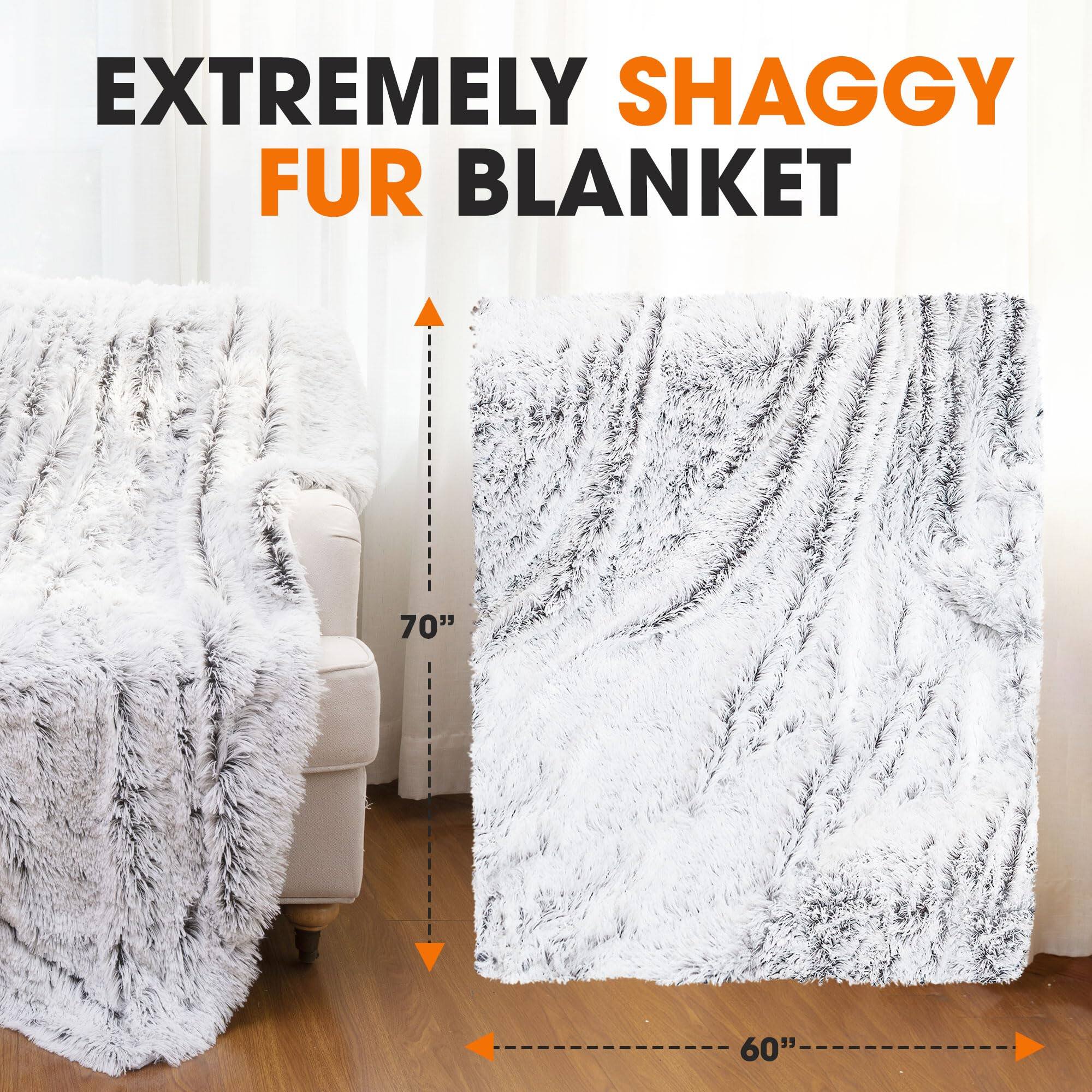 EXTREMELY SHAGGY FUR BLANKET 70" x 60"