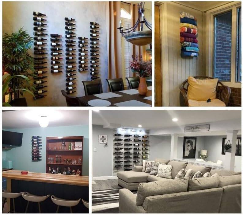 Alt View 2. Sorbus - Sorbus Wall Mount Wine Rack – Holds 12 Bottles – Black Metal Wine Bottle Holder for Wall, Modern Wine Rack for Home Bar - Midnight.