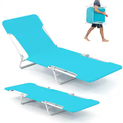 Front. Costway - Costway 2 PCS Outdoor Folding Chaise Lounge with Carry Strap, Metal Frame for Patio Poolside - Navy.