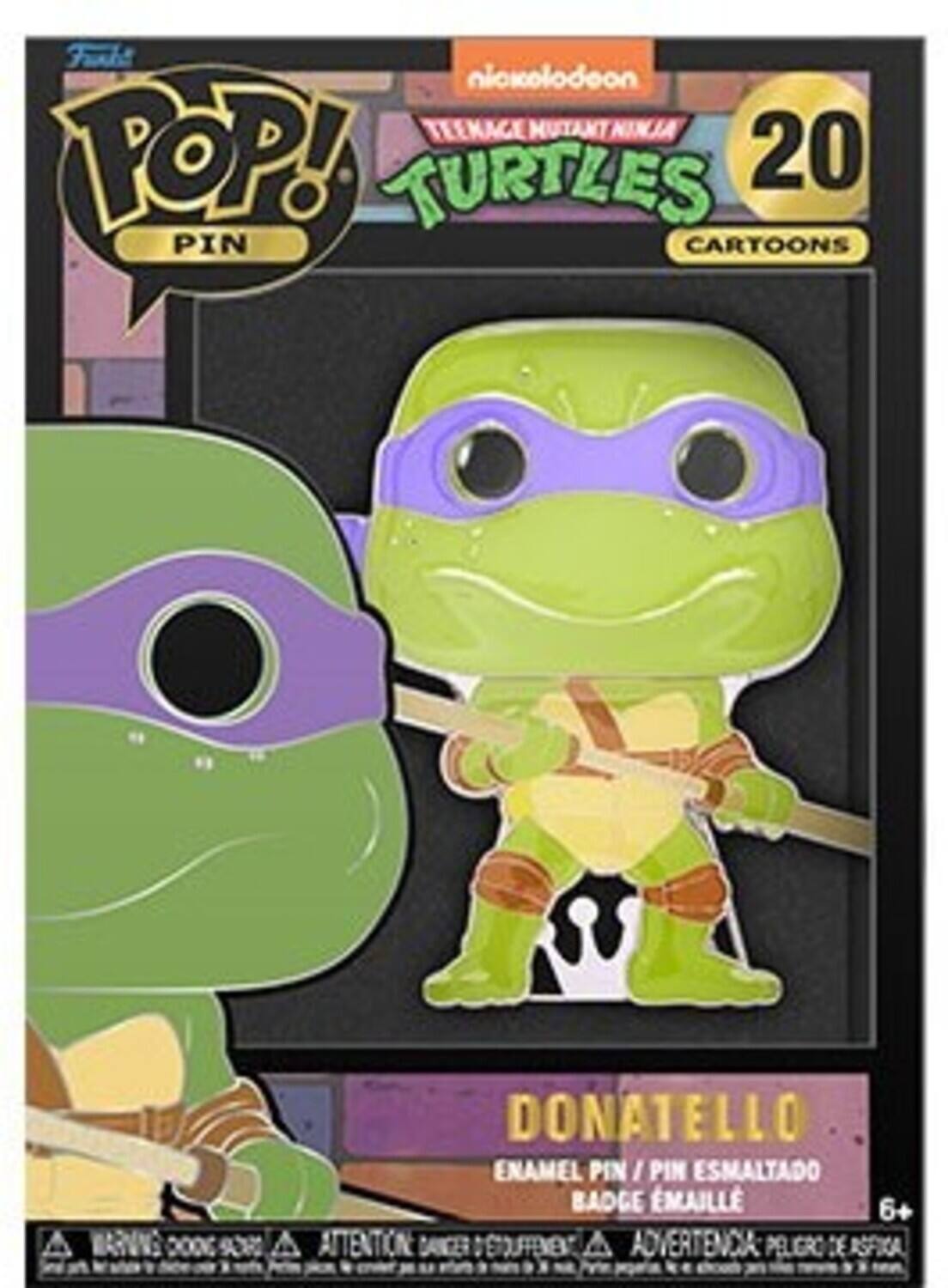 F nickelodeon TEENAGE MUTANT NINJA POP! TURTLES 20 PIN CARTOONS DONATELLO ENAMEL PIN / PIN ESMALTADO BADGE EMAILLE 6+ ATTENTION D'TOUFFEMENT A ADVERTENCIA PELIGRO DE ASFICA