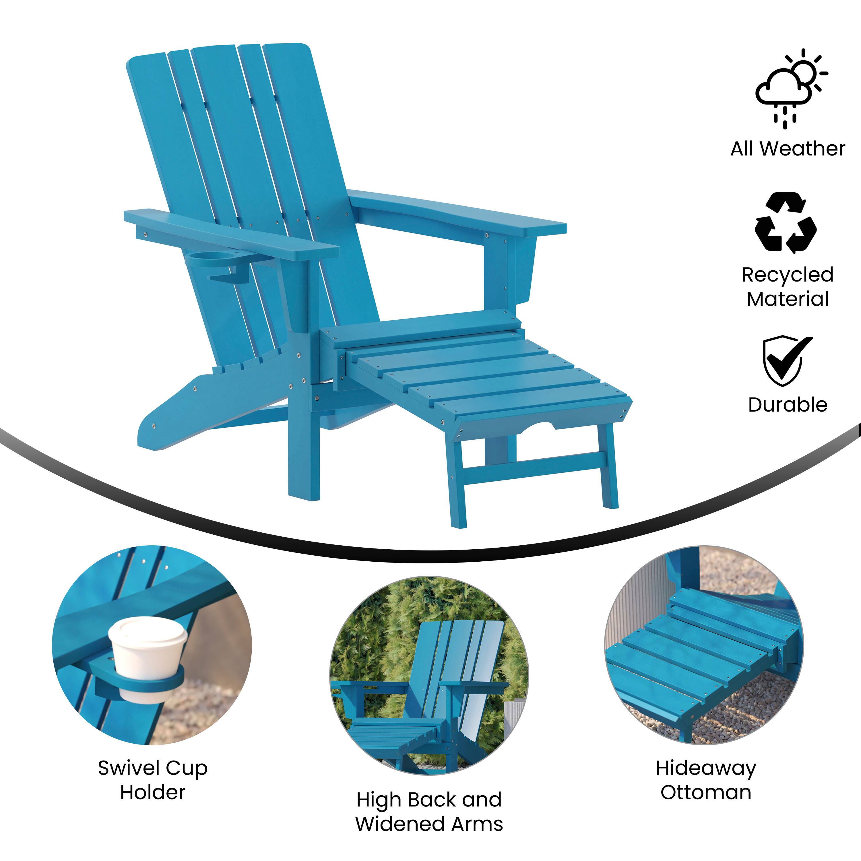 All Weather Recycled Material Durable Swivel Cup Holder High Back and Widened Arms Hideaway Ottoman