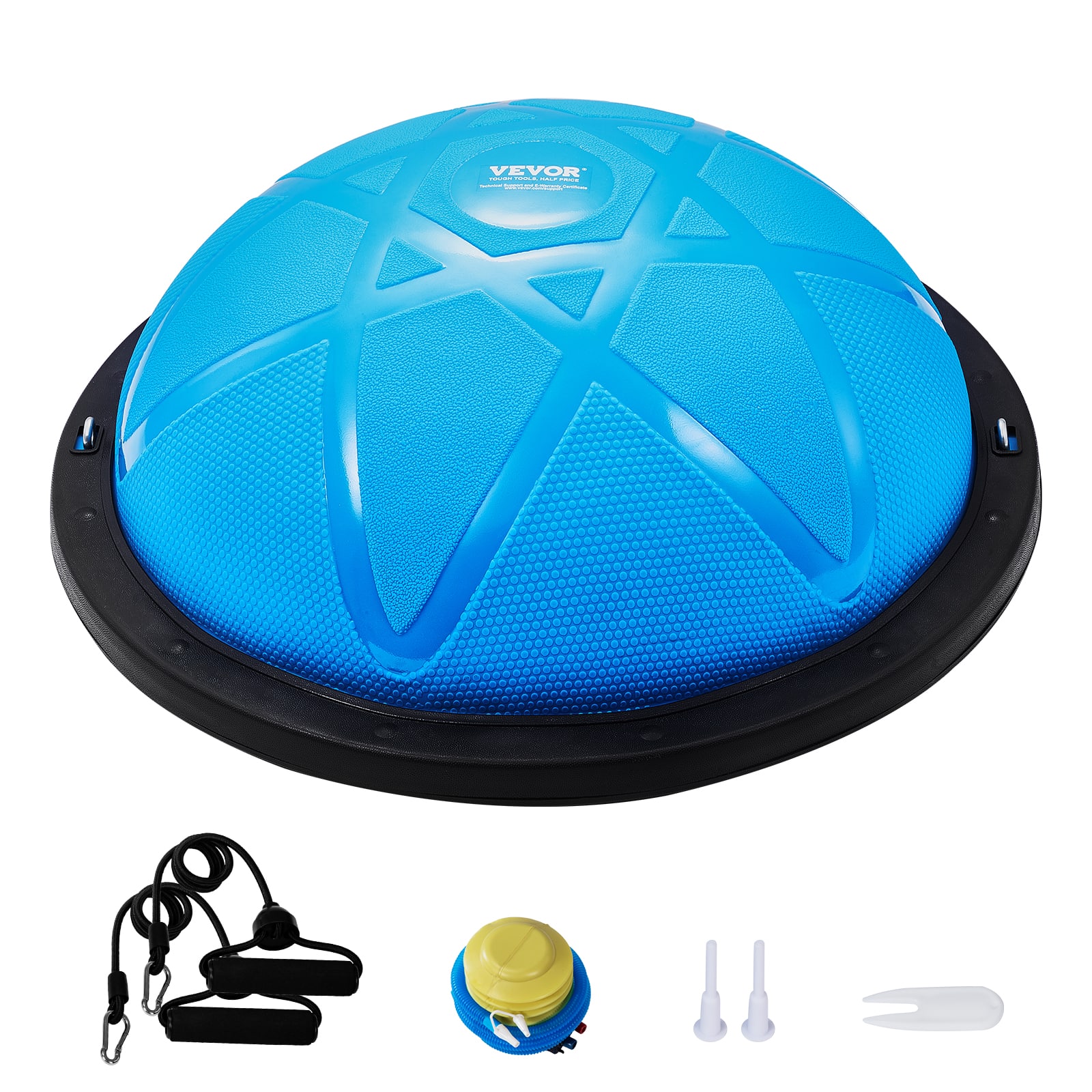 VEVOR - Half Exercise Ball Trainer,23 inch Balance Ball Trainer, 660 lbs Capacity Stability Ball,Yoga Ball with Resistance Bands - Blue