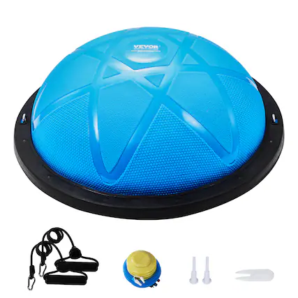 Front. VEVOR - Half Exercise Ball Trainer,23 inch Balance Ball Trainer, 660 lbs Capacity Stability Ball,Yoga Ball with Resistance Bands - Blue.