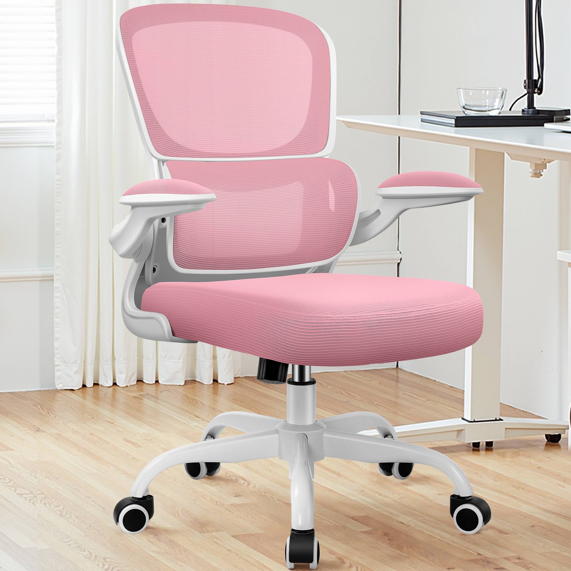 Alt View 5. KERDOM - Ergonomic Office Chair with Flip-up Arms, Breathable Mesh High Back Home Computer Chair with Lumbar Support, Desk Chair - Pink.