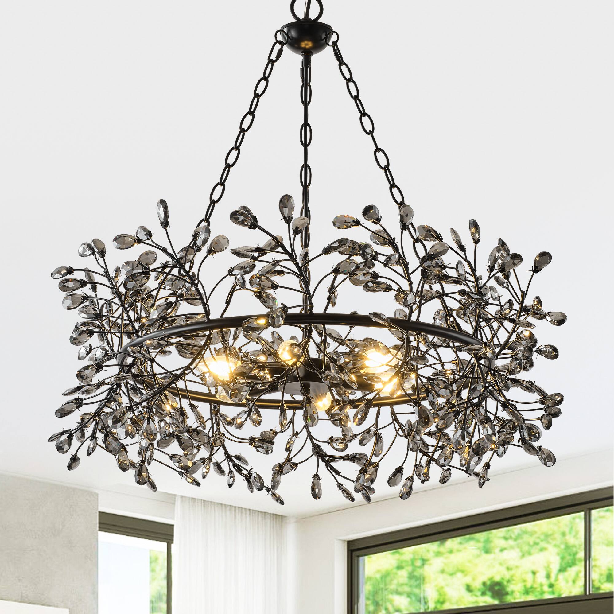 Alt View 1. Parrot Uncle - Vintage Black 6-Light Crystal Chandelier with Adjustable Chain - Black.