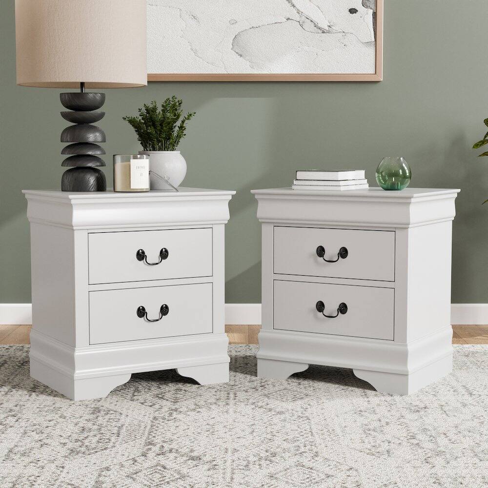 Alt View 3. Furniture of America - Arabella Wood 2-Drawer Nightstands (Set of 2) - White.