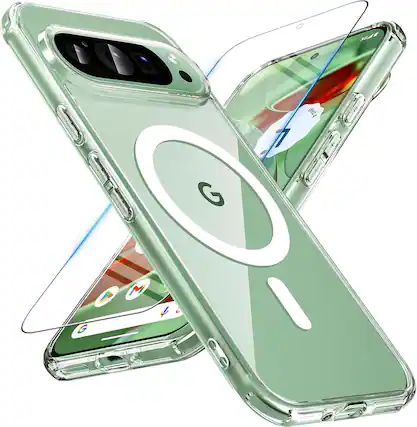 Front. Entronix - Entronix Complete Protection Bundle for Google Pixel 9 - Clear Magnetic Case and Screen Protectors - Clear.