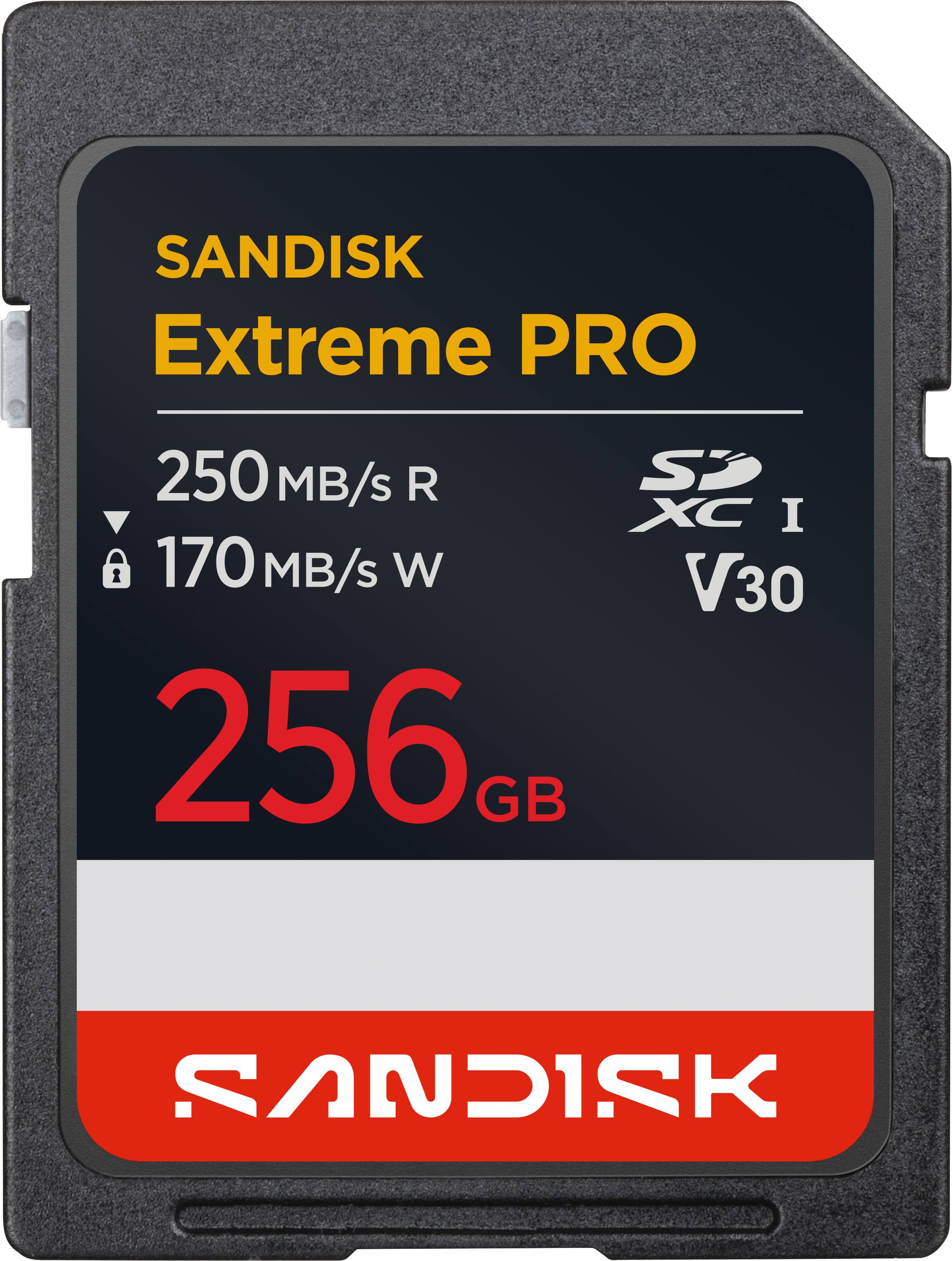 SANDISK  
Extreme PRO  

250 MB/s R  
170 MB/s W  

256 GB  

SDXC I  
V30  

SANDISK