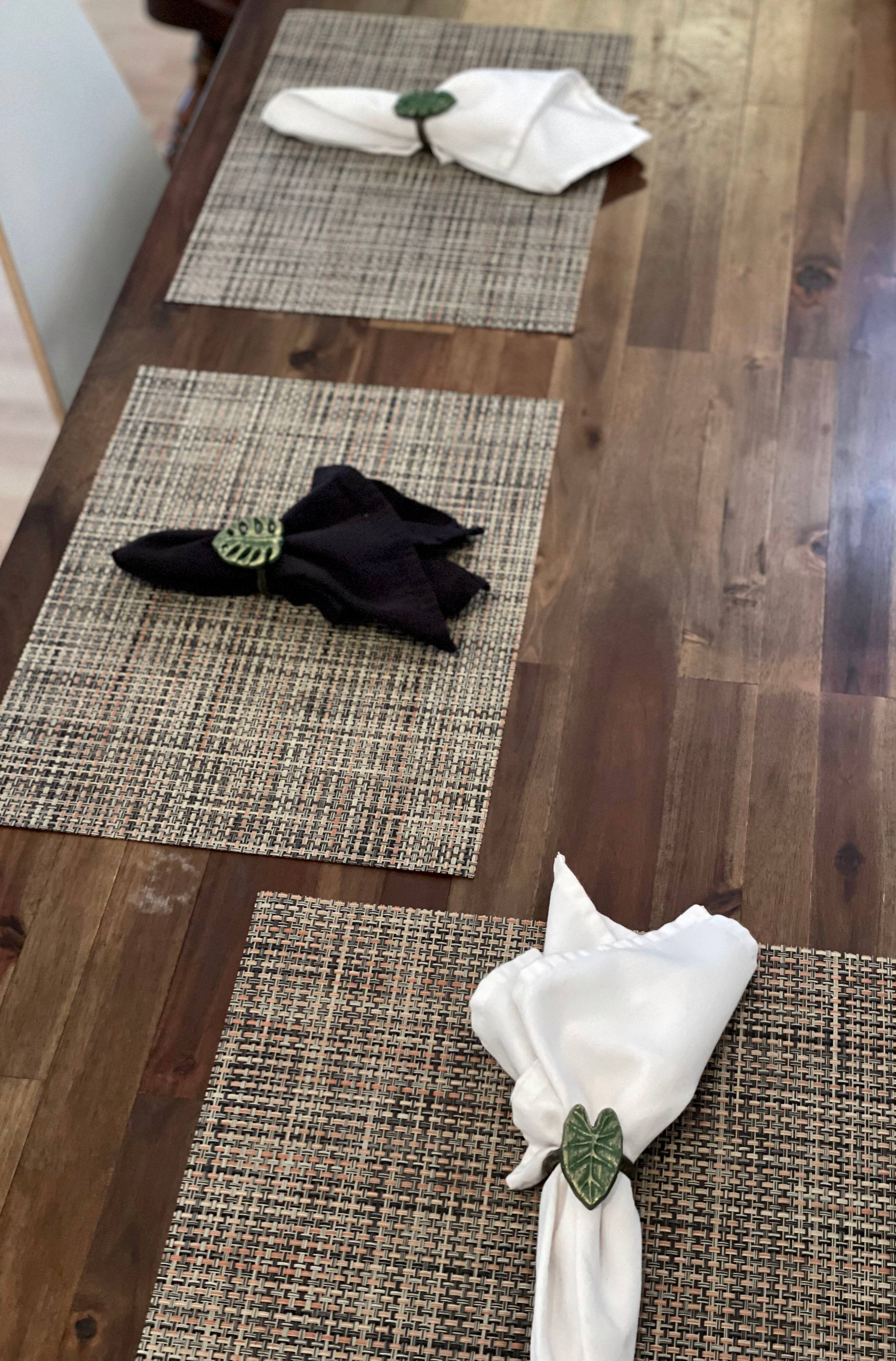 Alt View 5. Zeckos - Set of 6 Green Bronze Cast Iron Tropical Leaf Napkin Rings Dining Decor - Green.