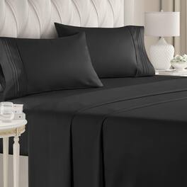CGK Linens - Luxury Soft 4 Piece Solid Bed Sheet Set - Deep Pocket Fits 8"-16" Mattresses - California king - Black