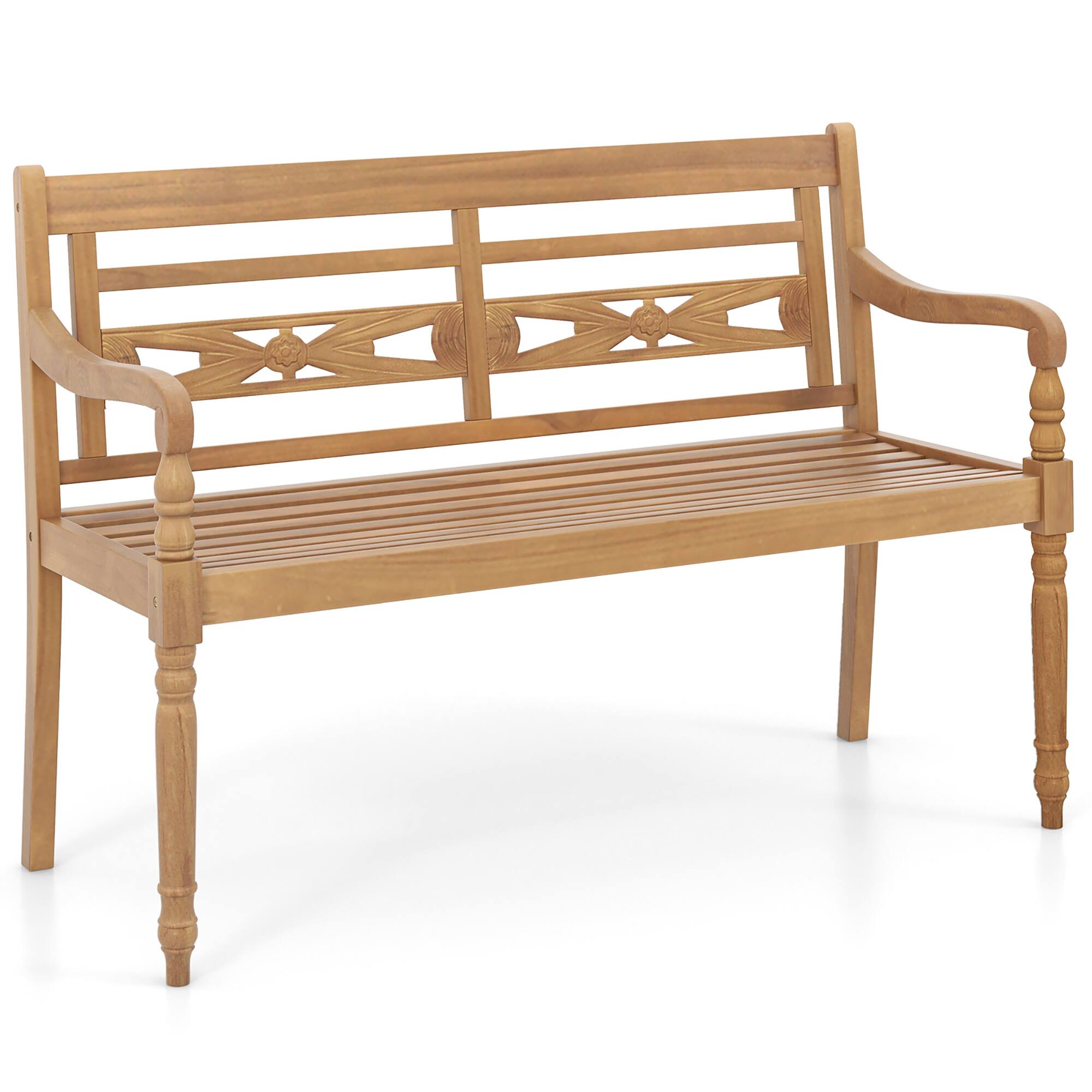 Front. Gymax - Gymax 2-Person Garden Bench w/ Wide Backrest & Curved Armrests for Backyard - Natural.