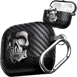 Dteck - Skull Lock For Apple Airpods 4th Gen Shockproof Rugged Protective Case with Keychain - Silver