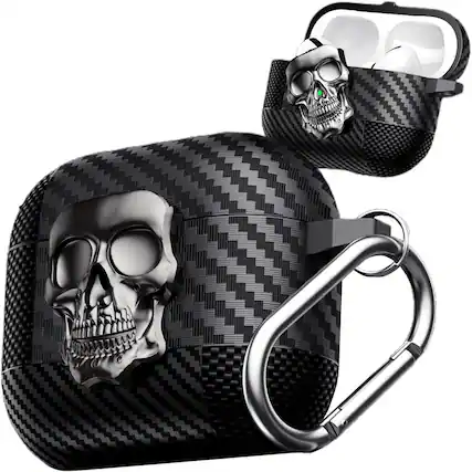 Front. Dteck - Skull Lock For Airpods Pro 3rd Gen (2025) Shockproof Rugged Protective Case with Keychain - Silver.
