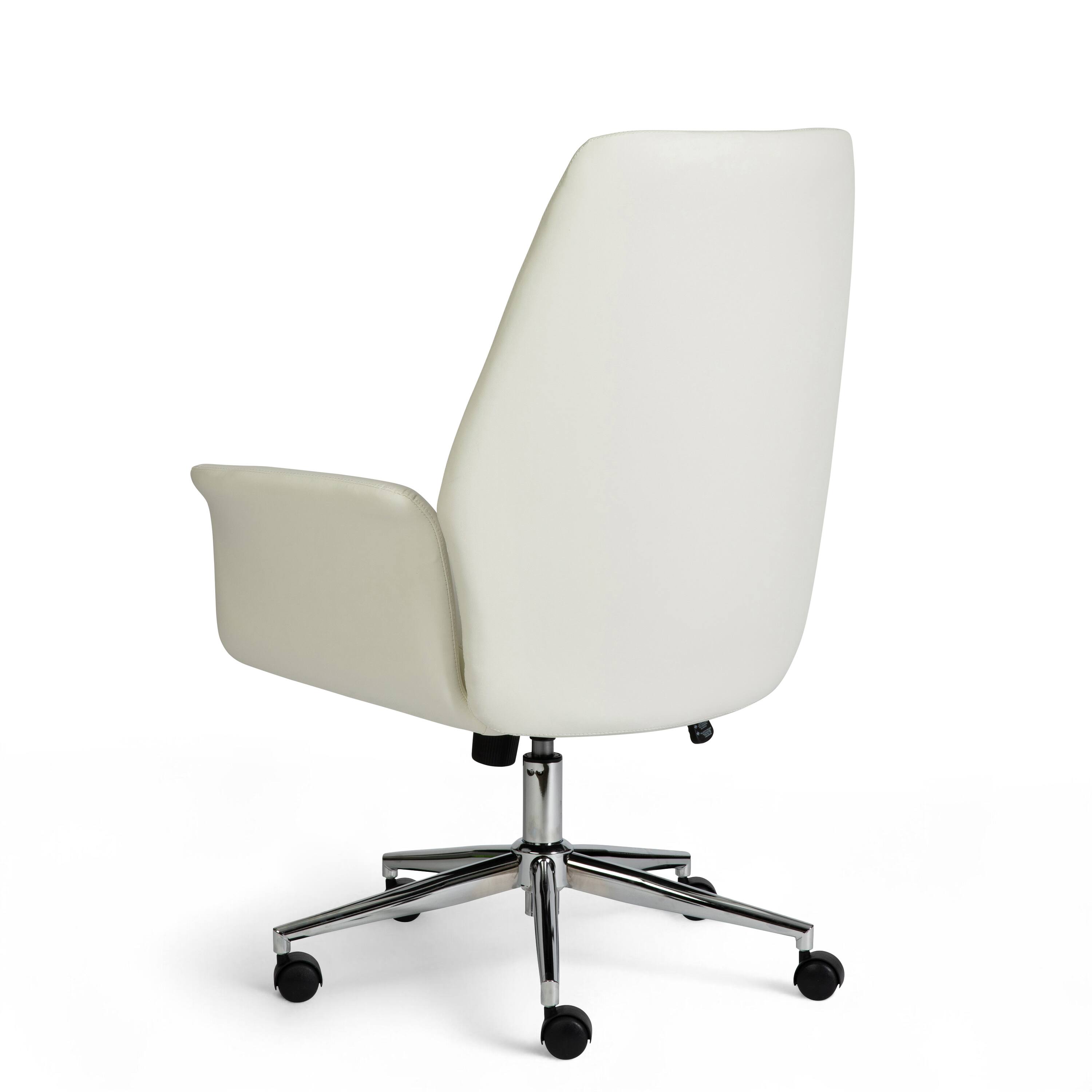 Alt View 8. Martha Stewart - Maxine Upholstered Swivel Home Office Chair with Flared Arms - White Faux Leather/Polished Nickel Frame.