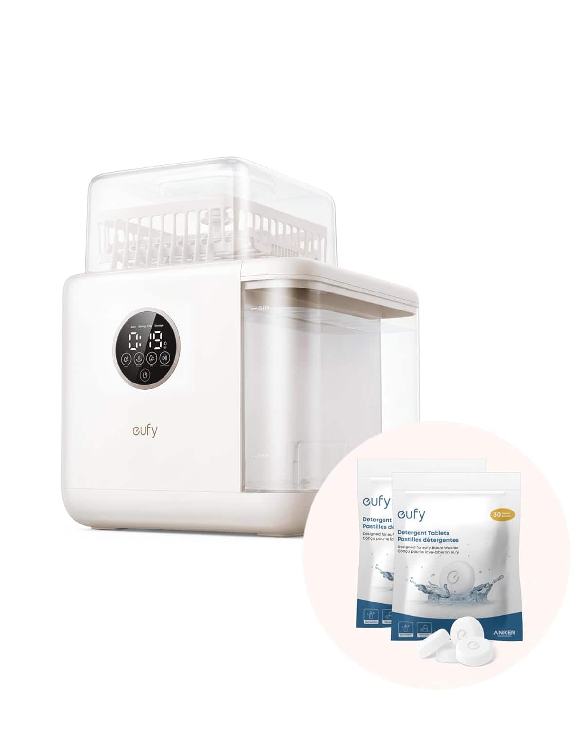 S1 Baby Bottle Washer,Sterilizer and Dryer with 60 Detergent Tablets,10-Bottle Capacity,No Spot and Odorless Cleaning