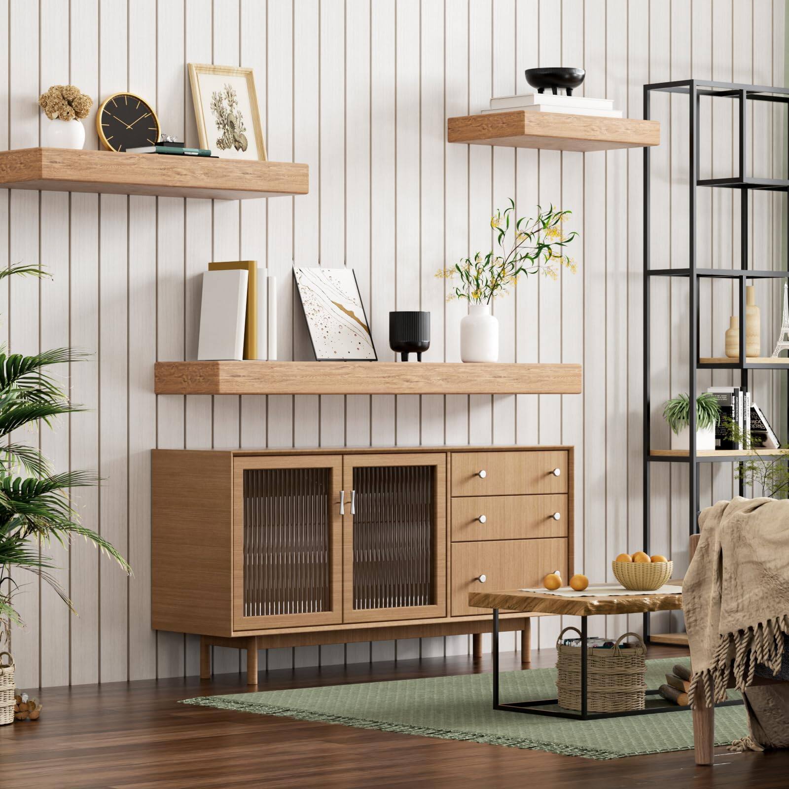 Alt View 4. JETRANSPORT - 2pcs Floating Shelf Bracket Heavy Duty Decorative Hardware Black Metal Fireplace Mantel Brackets Without Jig - 18"X8"X1.0".